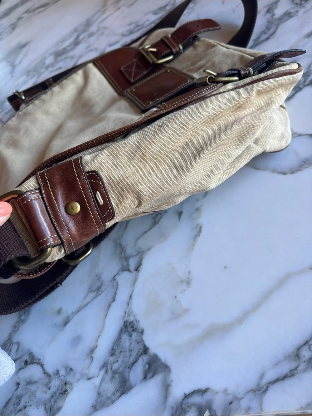 FOSSIL 1954 VTG Canvas Messenger Bag with Brown Leather Trim - Men's Crossbody